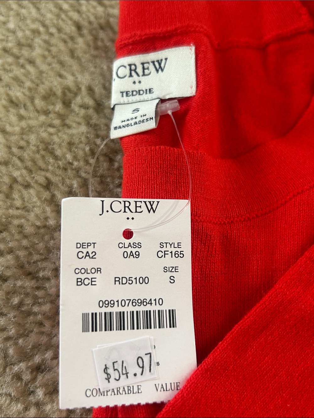J. Crew Women’s Teddie crewneck sweater. Red/coral color. Size S. NWT - Picture 3 of 4